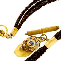 VICTORIAN POCKET WATCH HAIR CHAIN CA1890 | WITH GOLD ELKS TOOTH B.P.O.E. FOB